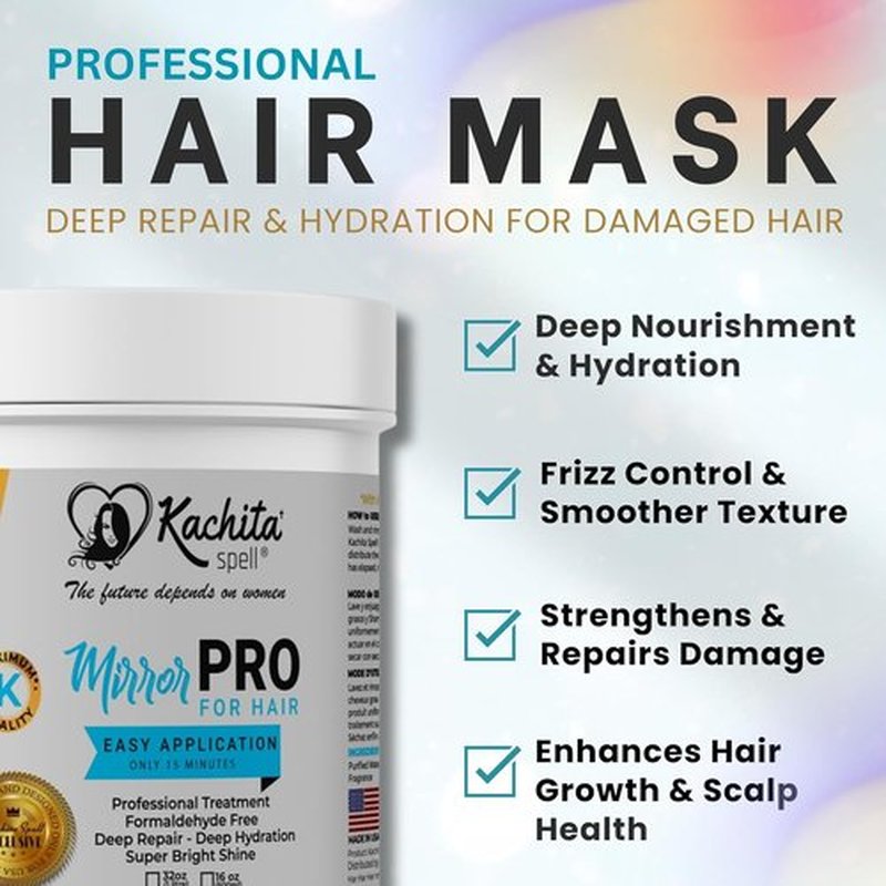 Kachita Spell MirrorPRO Hair Mask - Intensive Deep Conditioner for Dry, Damaged Hair, 16 oz | Hydrating, Anti-Frizz Treatment