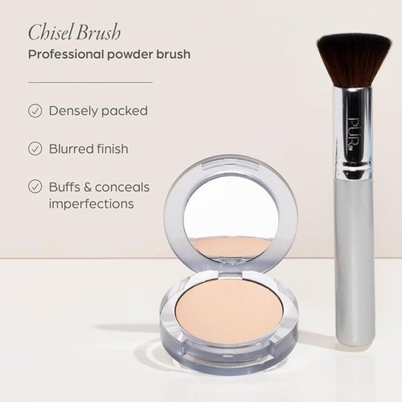 PÜR MINERALS Chisel Brush & 4-in-1 Pressed Mineral Foundation Bundle with SPF 15