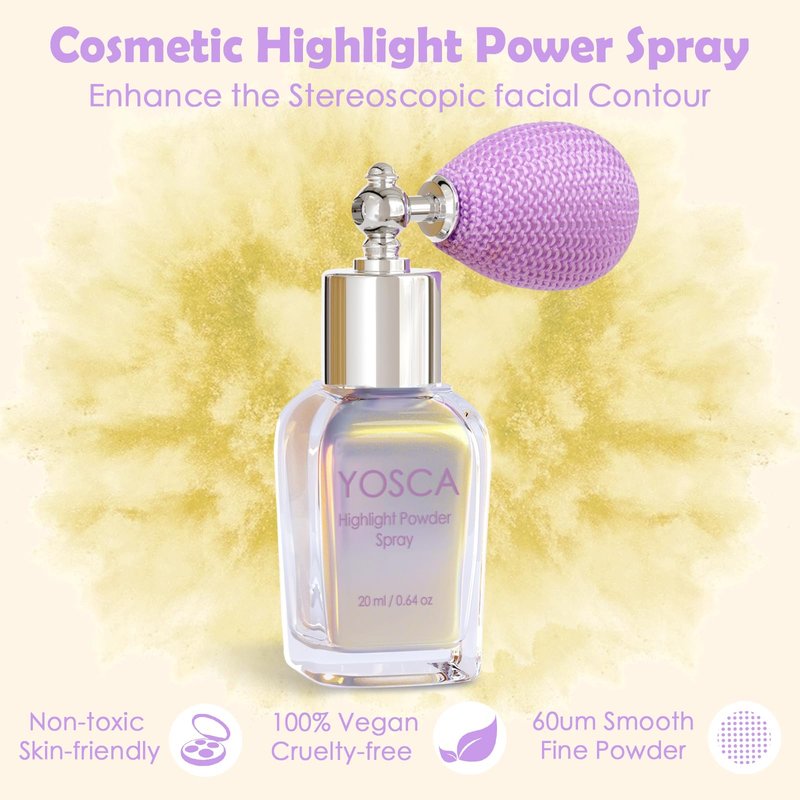 Yosca Highlighter Powder Spray, 20ML Cosmetic High Gloss Body Shimmer Powder Fairy Dust Highlighter Sparkle Face Makeup Setting Magic Diamond Glitter Spray Shimmer Face Body Skin Hair Clothes