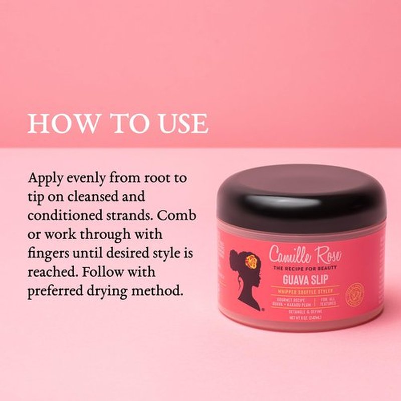 Camille Rose Guava Whipped Hair Styling Cream, with Kakadu Plum & Shea Butter to Detangle, Control Frizz & Define Strands, for All Hair Textures, 8 oz