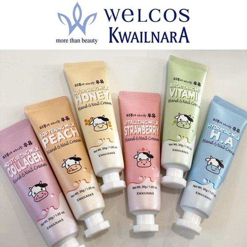 KWAILNARA Milk Hand & Nail Cream Gift Set - Nourishing K-Beauty Variety Pack | 6 Scents: Strawberry, Peach, Honey, Vitamin, Hyaluronic & Collagen