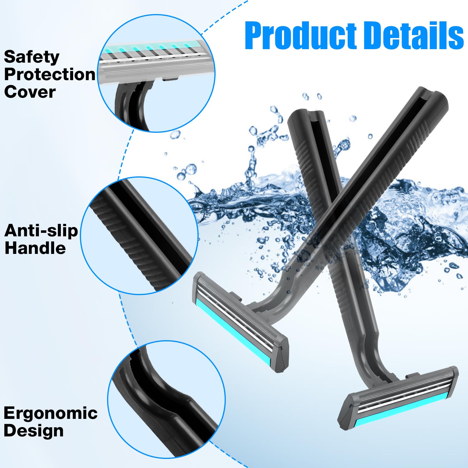 MAGDIY Disposable Razors Bulk for Men 10 Pack, Homeless Supplies Bulk, Twin Blade Mens Safety Travel Supply Shaving Razor, Face Beard Body Shavers for Hotel Camping Bathing (Black)