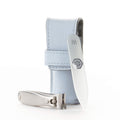 GERMANIKURE Nail Clipper and Glass Nail File Set in Light Blue Leather Case - Made in Solingen Germany of FINOX Stainless Steel, Glass Nail Care Supplies Made in Czech Republic