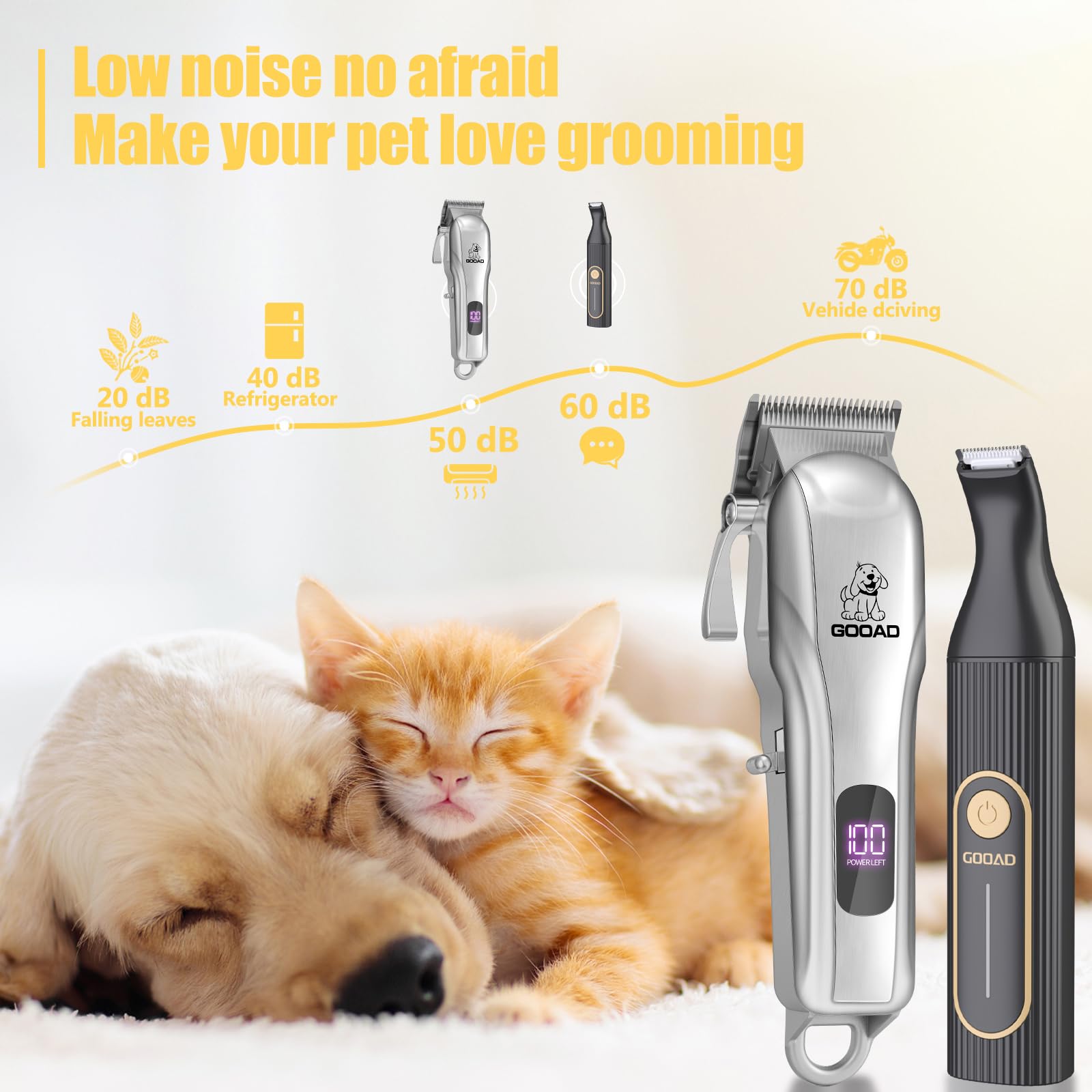 Dog Clippers Grooming Kit with Paw Trimmer for Thick/Matted/Knotted/Hair