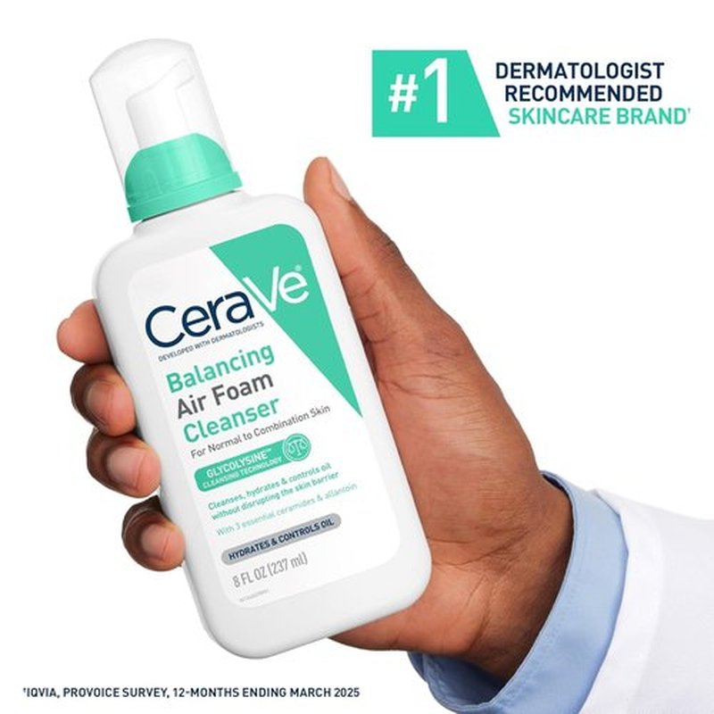 CeraVe Foaming Facial Cleanser - Balancing Air Foam for Combination Skin | 8HR Oil Control & 24HR Hydration, 8oz