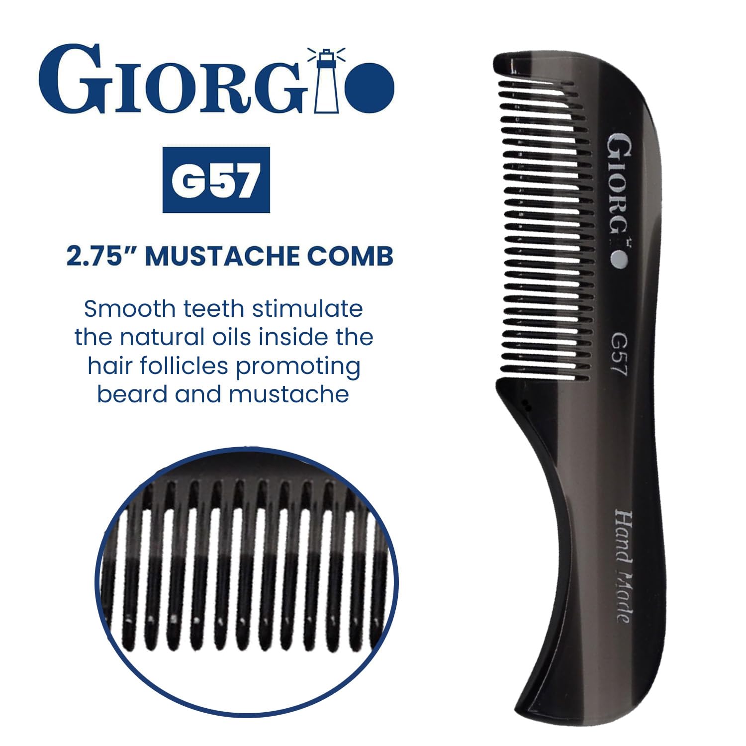 Giorgio G57 Extra Small 2.75 Inch Men's Fine Toothed Beard and Mustache Comb for Facial Hair Grooming and Styling. Wallet Pocket Comb Handmade of Quality Durable Cellulose, Saw-Cut and Hand Polished