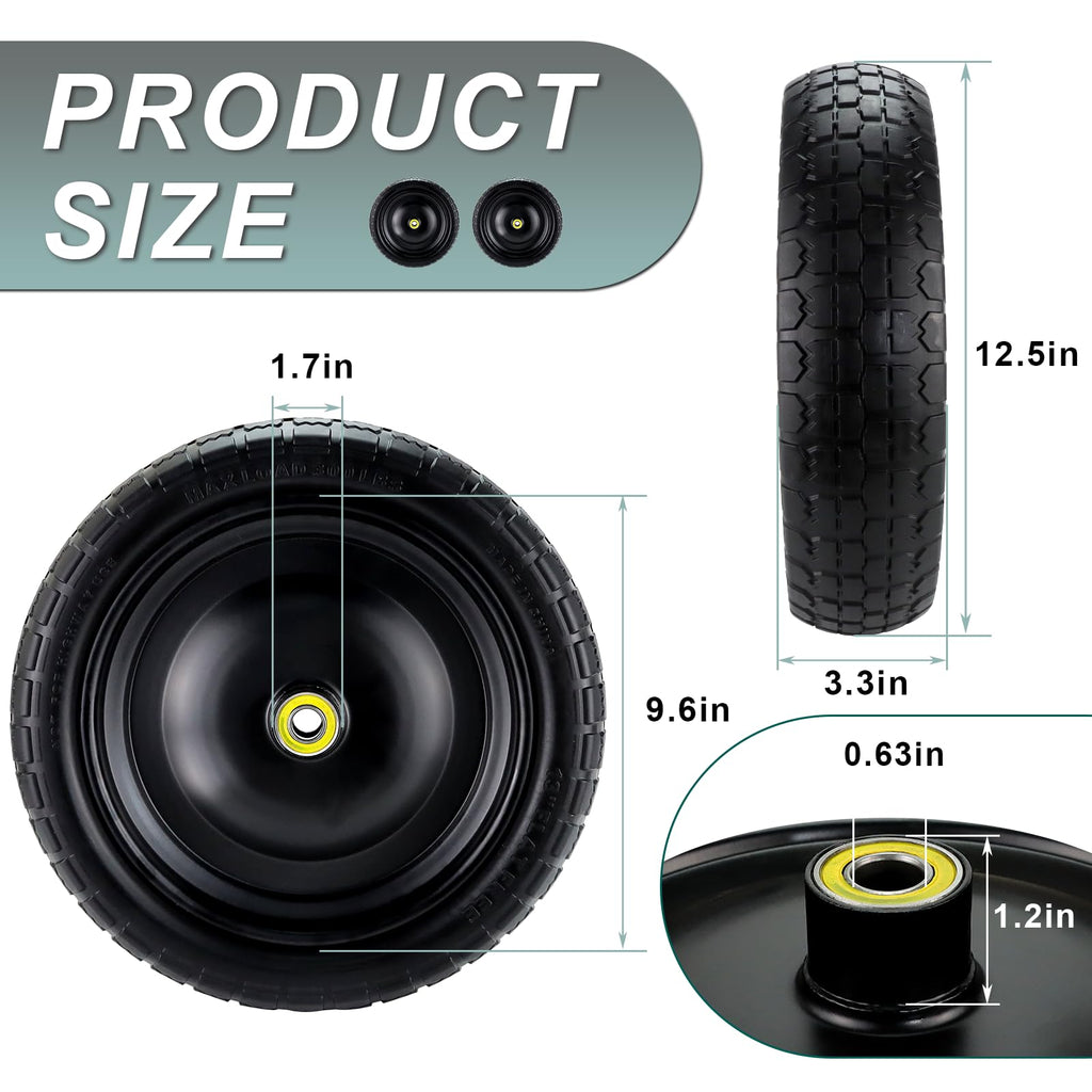 13"Garden Cart Tire Replacement for 13" Flat-Free Tire and Wheel with 5/8" Axle Borehole, 2.1" Offset Hub, 3.15" Wide Tires Used for Wheelbarrow Garden Cart and Trolleys, 4-Pack by Cenipar