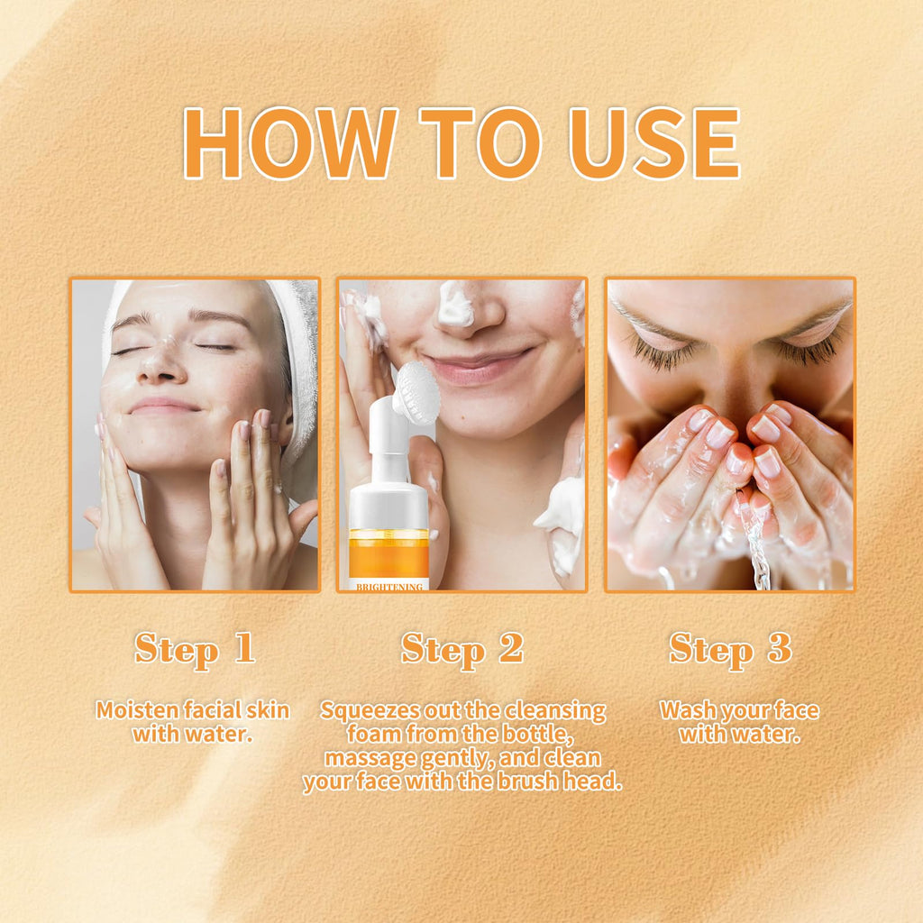 DENESTUP Turmeric Face Wash, Turmeric Wash and Care Turmeric Facial Cleanser, Gentle Cleansing Moisturizing Skincare Set for Face Soap Bar | Mousse Cleanser | Essential Oil /3 Piece Set