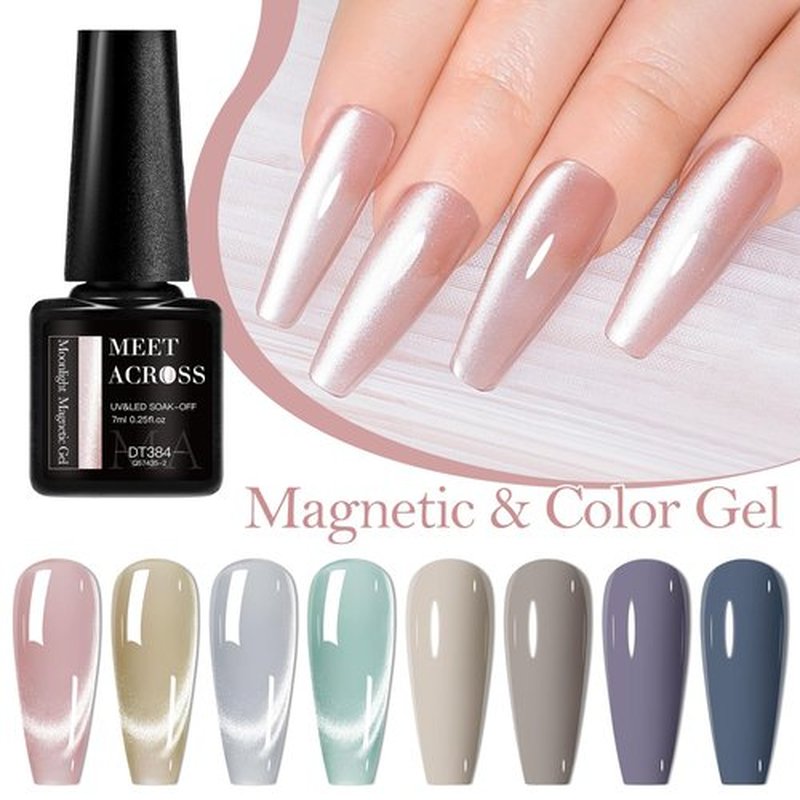 MEET ACROSS 8pcs Gel Nail Polish Set, Soak off UV LED Lamp Gel Nail Polish Cat Eye Set Home Gel Manicure Kit 7ml (Cat Eye + color Gel-3)