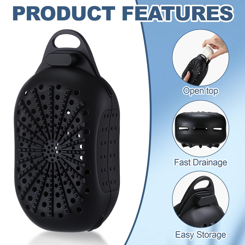 Pangda 2 Pcs Silicone Soap Saver Bag, Dual-Sided Soap Box Scrubber Gentle Exfoliating Silicone Pouch Quick-Dry Saver for Shower (Dark Blue, Black)