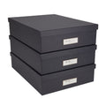 Bigso Oskar Fiberboard Label Frame Document Letter Box - File Organizer Box for Important Paperwork - Document Storage with a Lid & Label Window - 3.3 in x 10.2 in x 13.8 in - 3 Pack - Dark Grey