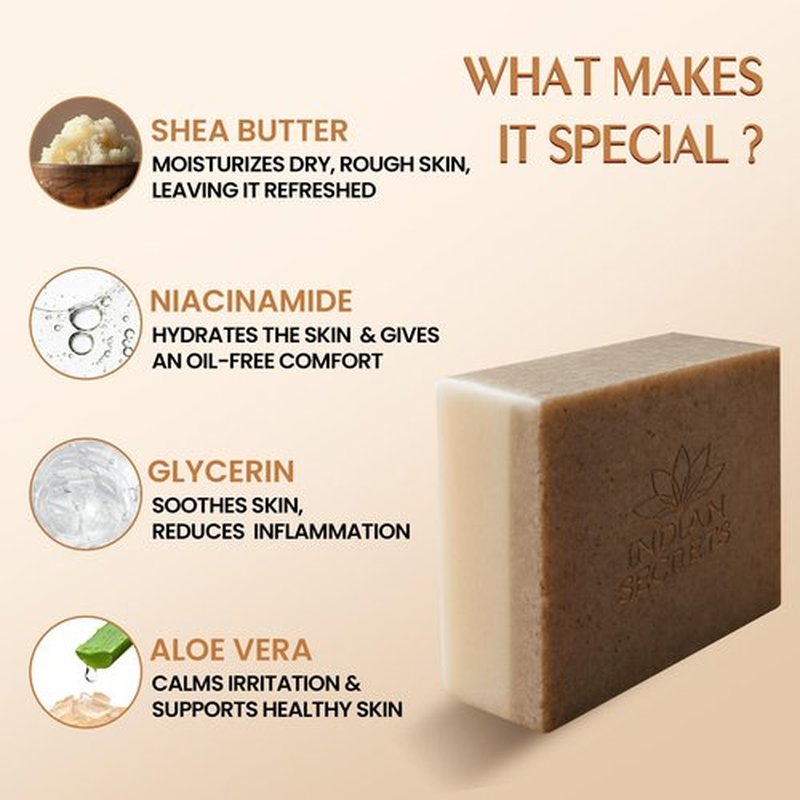 INDIAN SECRETS Scrub Soap with Hyaluronic Acid & Coconut Milk – Moisturizing Body Soap for Soft Skin – Enriched with Niacinamide, Hyaluronic Acid, Coconut Milk 110 g (Pack of 1)