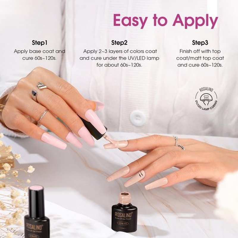 ROSALIND 14PCS Gel Nail Polish Kit with Mini u v Light,9 Colors gel polish Set with Base Coat and Glossy Matte Top Coat Nail art Easy Apply for Women