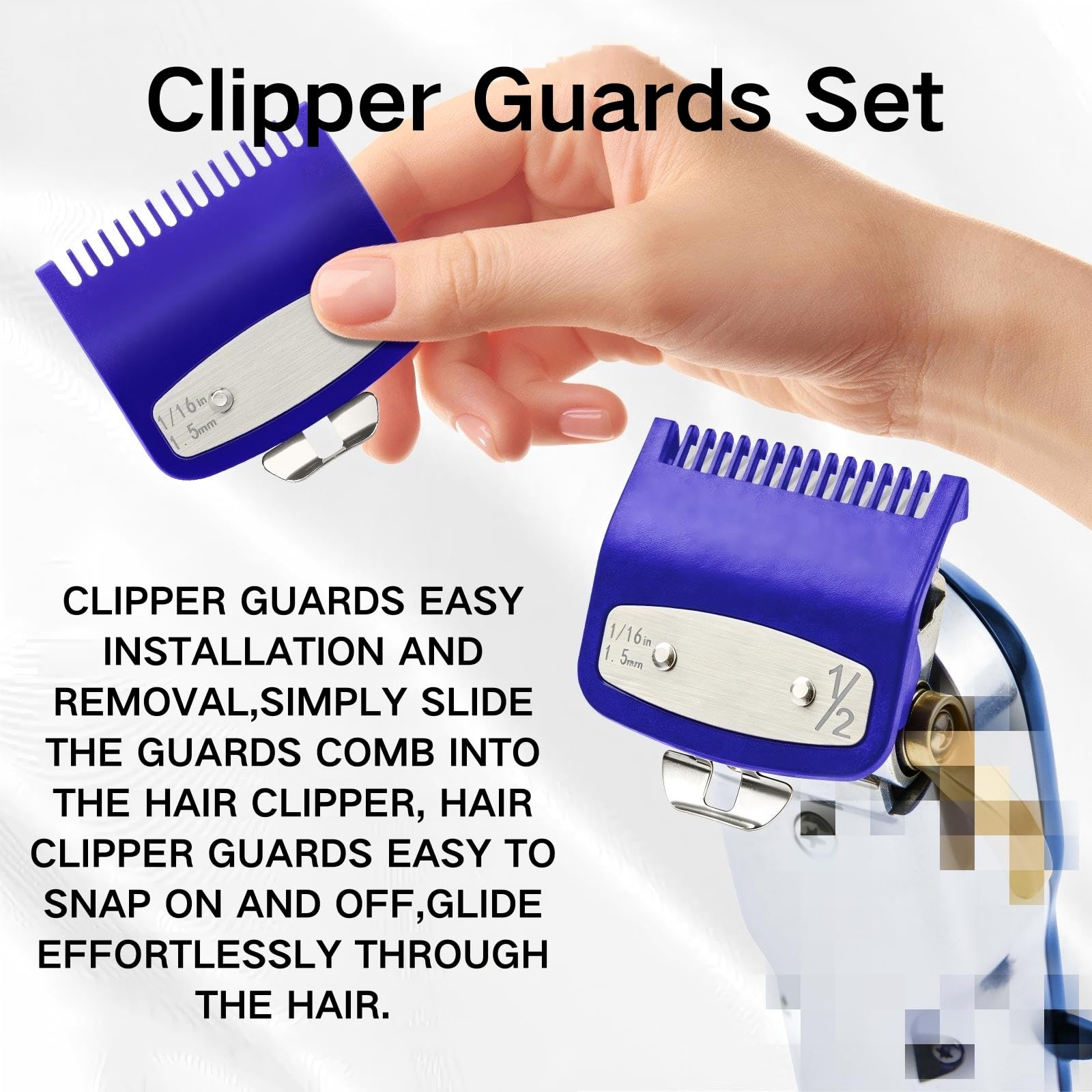2 Pack Clipper Guards Set, Compatible with wahl 1/2 clipper guards, Guide Comb Attachment 1/16" 1.5mm Metal Hair Clipper Guards Set Replacement and Trimmer accessories, for Barbers and Stylists, Blue