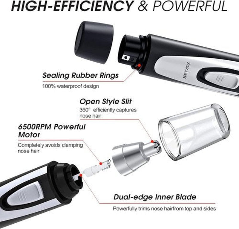 2026 Professional Ear and Nose Hair Trimmer by [Brand Name] - Painless Battery-Operated Clipper with IPX7 Waterproof Dual Edge Blades | Black