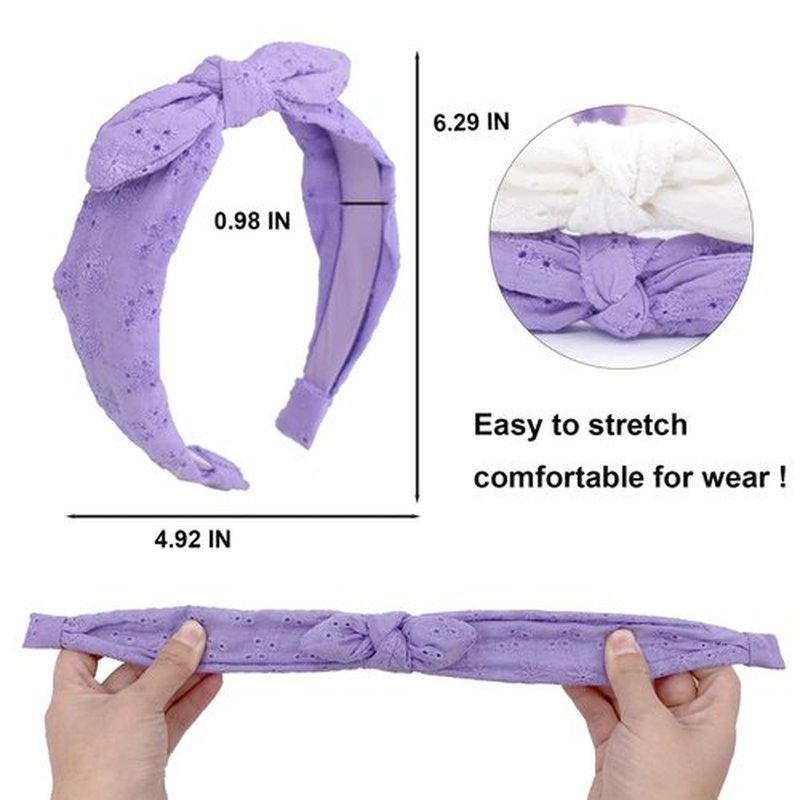 Melbelia Bow Headbands for Girls, Thin Headband with Bow Women Hair Accessories Fashion Knotted Head Band Non Slip for Girls(Purple/White, 2Pcs)