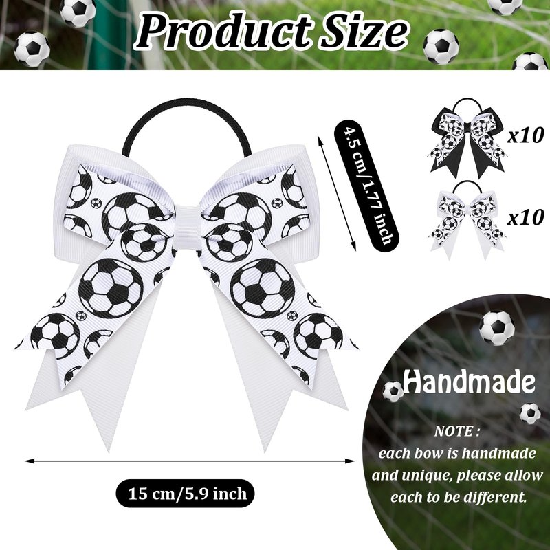WILLBOND 20 Pcs Soccer Hair Bows Elastic Soccer Ball Hair Tie Accessories Sports Band for Women Player Football Party (White and Black)