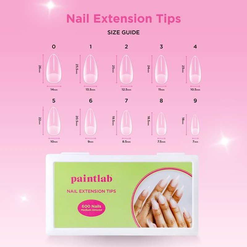 PaintLab Nail Extension Tips, Medium Almond Shape, Lightweight and Durable False Nail Tips for Professional and Home Use, 600-Piece Set