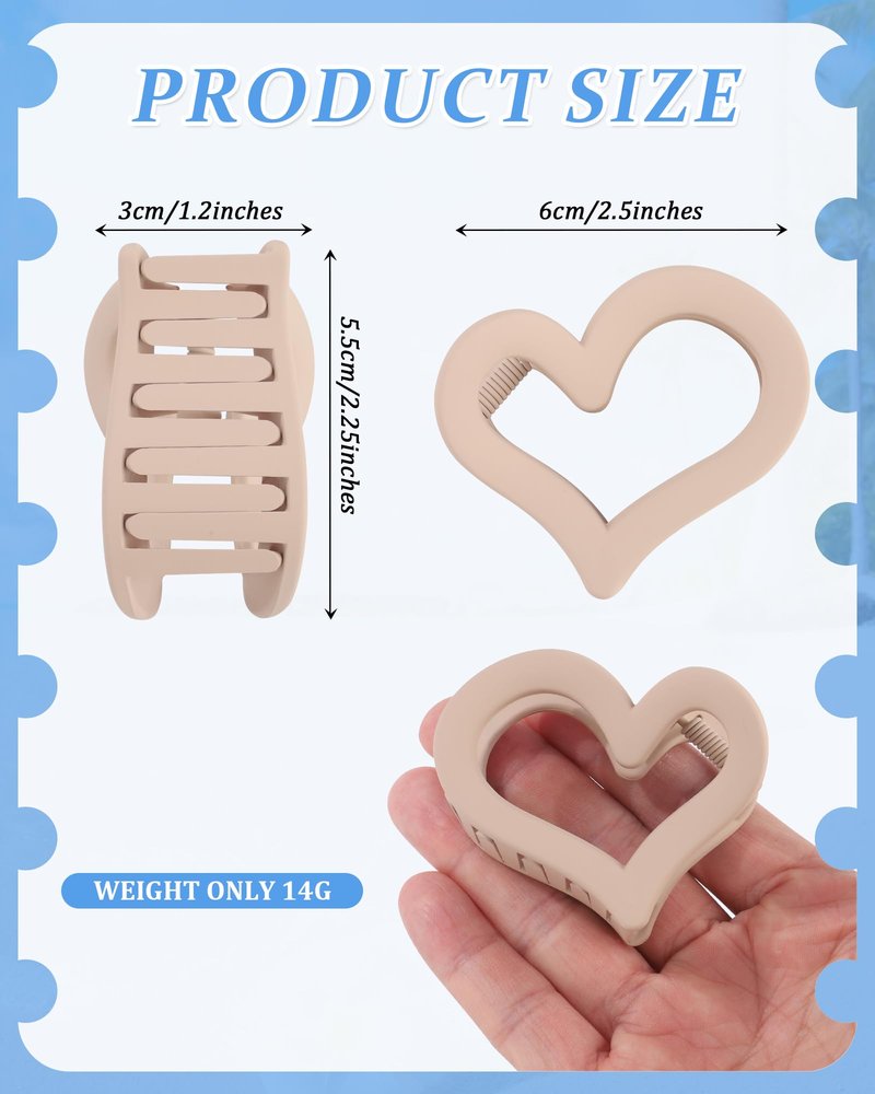 Ufgin 6 Pcs Valentine's Day Heart Hair Claw Clips for Women-Medium Matte Nonslip Hair Heart Clips for Thin Thick Hair Cute Claw Hairpins for Women and Girls(Brown)
