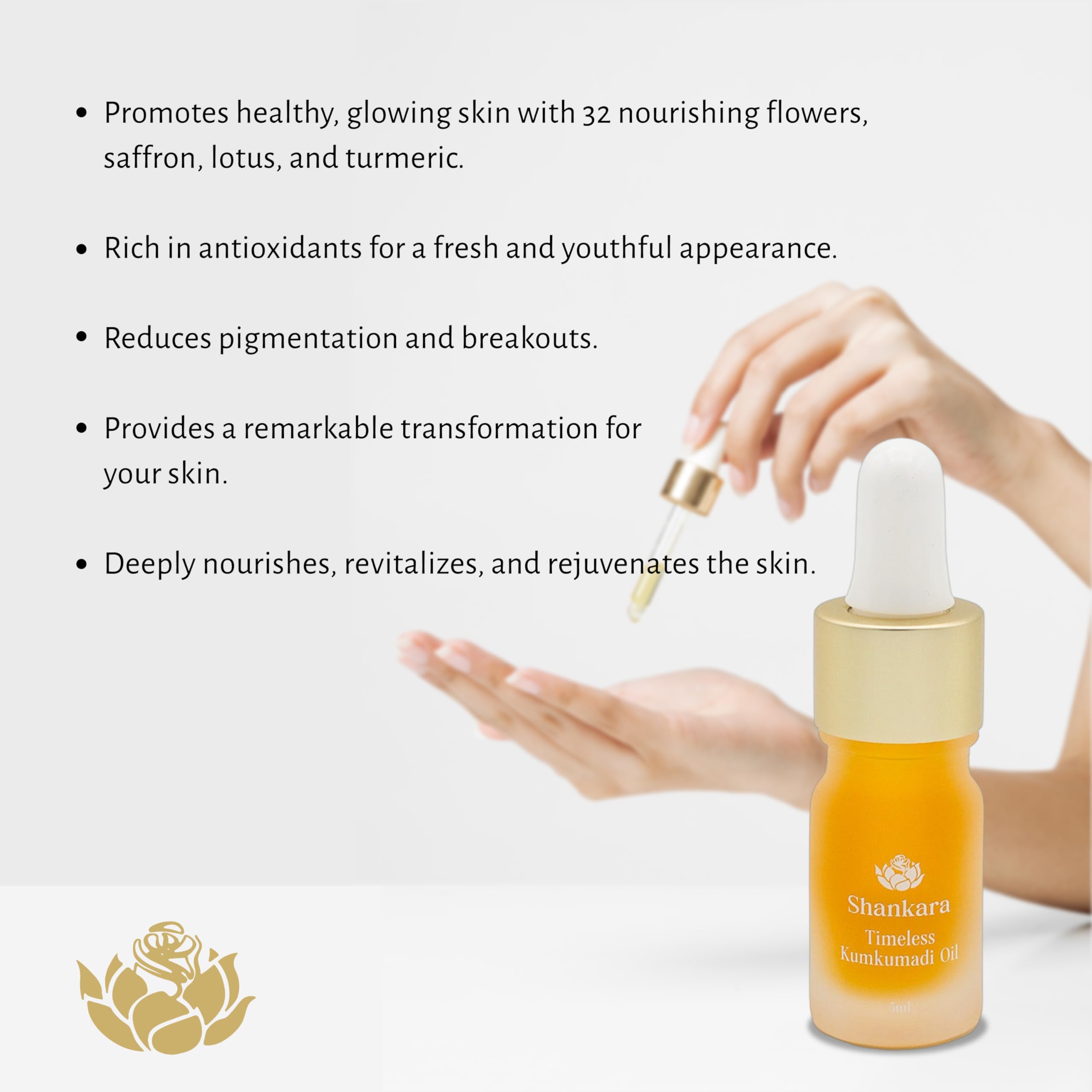 Shankara Kumkumadi Oil for Face - Pure Saffron with 32 Ayurvedic Flowers – Gua Sha Facial Oil for Glowing Skin – (5ml) Timeless Kumkumadi Tailam Original Scent – Moisturizing and Hydrating
