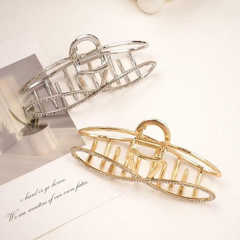 2-Pack Rhinestones Hair Claw Clip for Women, Large Rhinestone and Silver Hair Claw Clips for Wedding Grils Gold Fancy Bow Shaped Claw Clip