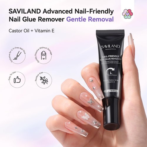 SAVILAND Semi Solid Nail Glue Remover: 15ml Acetone Free Press on Nail Remover with Castor Oil Vitamin E Gentle Quick Nail Glue Remover for Press on Nails Fake Tips Solid Glue Gel, Not for Gel Polish