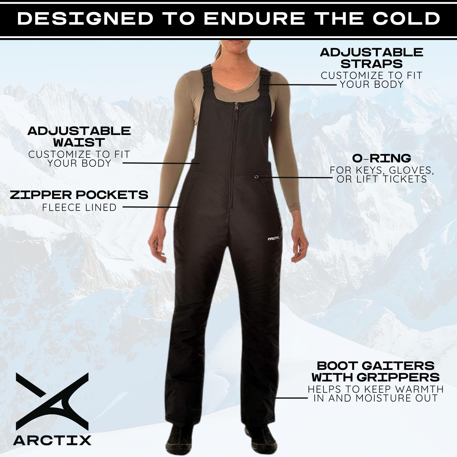 Arctix Women's Essential Insulated Bib Overalls, Black, Medium, 1450