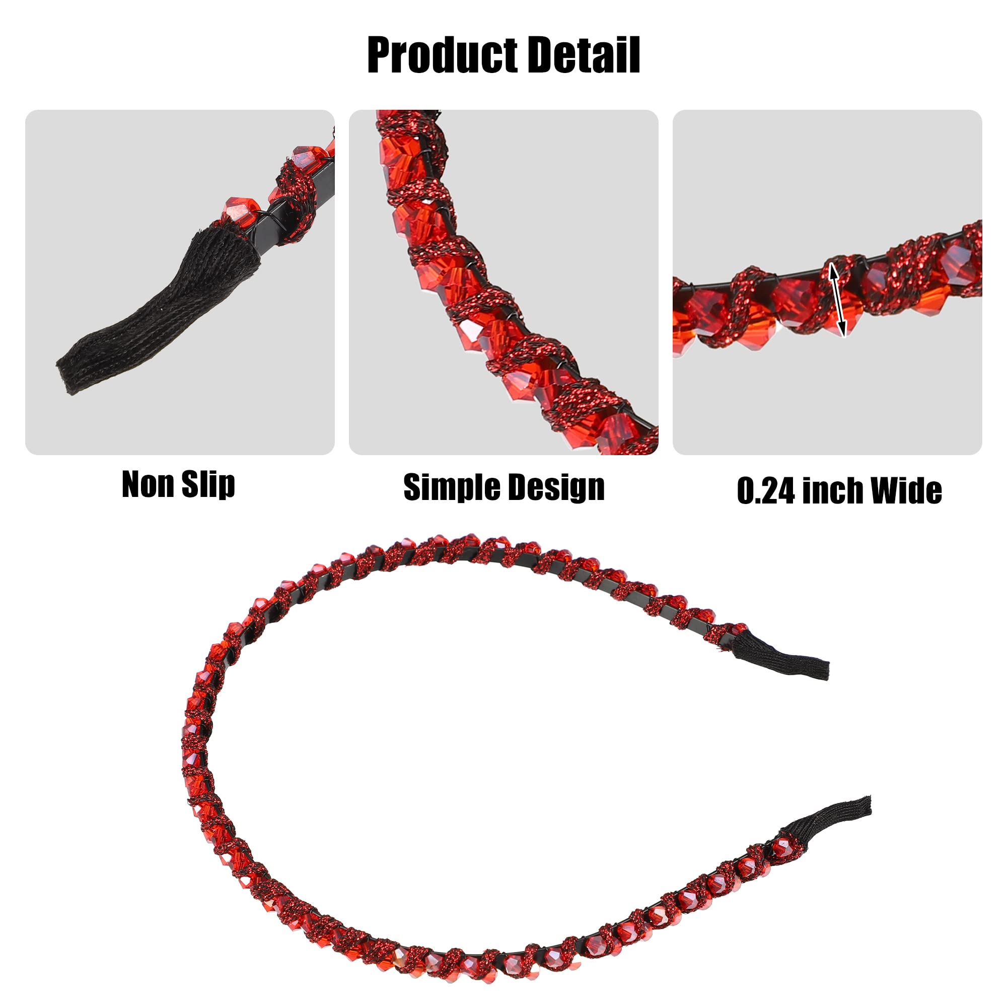 VOCOSTE 1 Pcs Rhinestone Hair Hoop Headband, Hairband for Women, Red, 0.24 Inch Wide