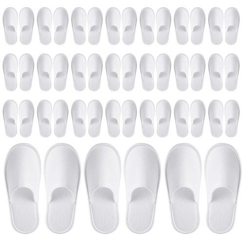 Juvale Disposable Slippers for Guests - Individually Wrapped Spa & Hotel Slippers - Slip-Resistant Shoes - Travel-Friendly Disposable Shoes - Medium (Men’s US 10/Women’s US 11) White - Pack of 24