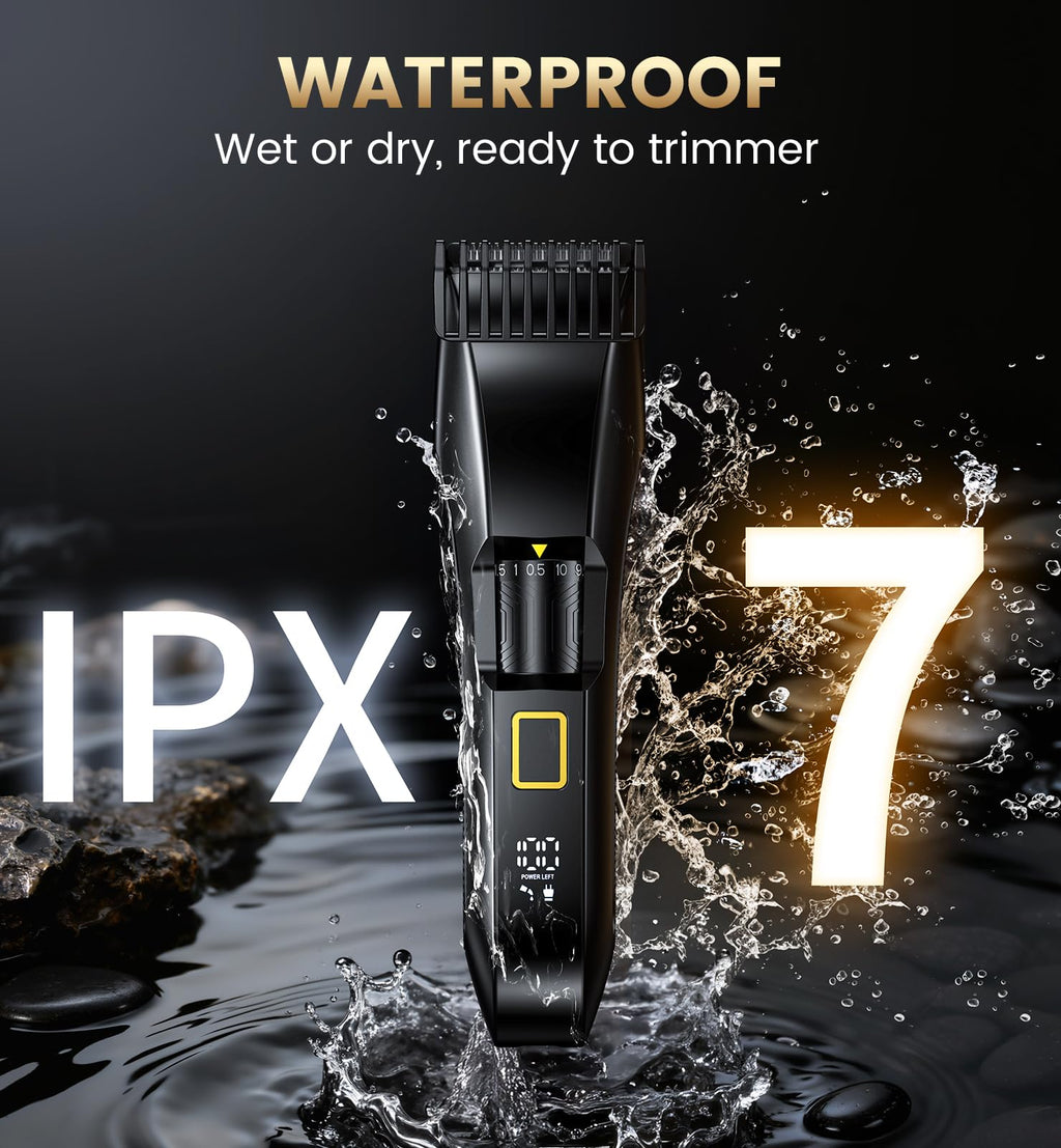 Men's Beard Trimmer-All-in-One Mustache Trimmer for Men with 20 Length Adjustable, Stainless Steel T-Blade for Precision Facial Hair Trimming Cordless IPX7 Waterproof Wet/Dry Clipper,LED Display