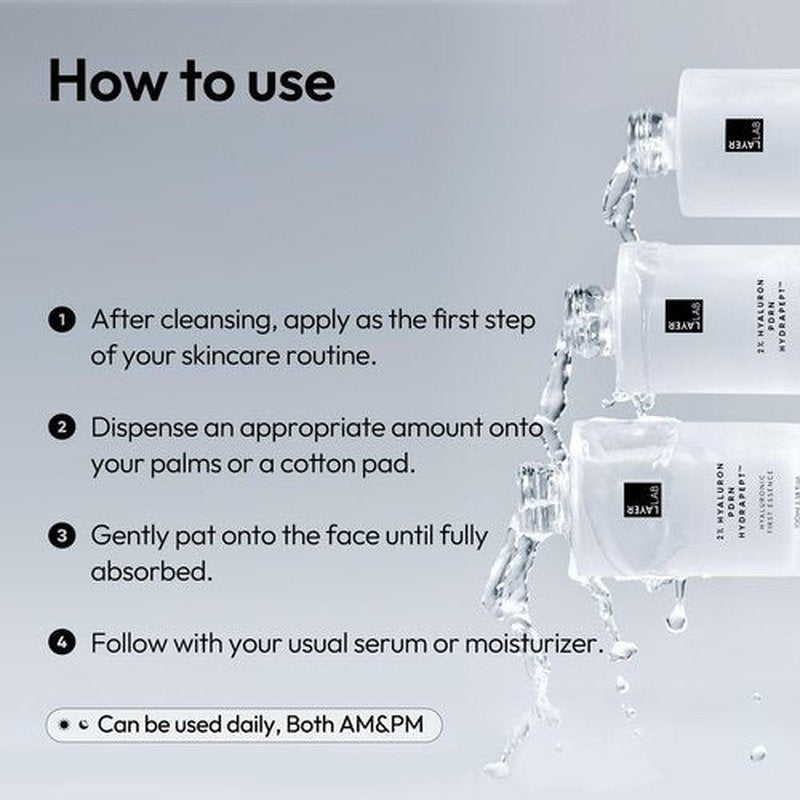 LAYERLAB Hyaluronic First Essence with PDRN & Peptides | Korean Skin Booster to Hydrate, Amplify Skincare Routine | 2% Triple Hyaluronic Acid Prep Essence for Face | 3.38 fl. oz.