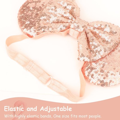 DRESHOW Minnie Ears Headbands Mouse Ears Sequin Bow Headbands Elastic Adjustable Headband Glitter Party Decoration Cosplay Costume for Women