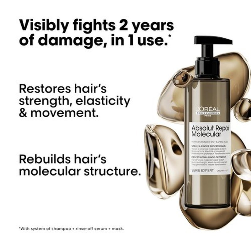 L'Oréal Professionnel Paris Absolut Repair Shampoo & Rinse-Off Serum Set - Strengthens Dry, Damaged Hair with Peptide Bonder & Amino Acids, Sulfate-Free