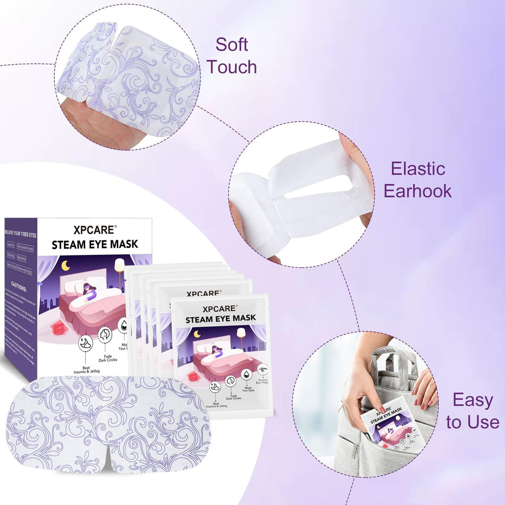 XPCARE 24 Pack Steam Eye Masks for Dry Eyes, Self Heated Steam Warm Eye Mask, Disposable Heated Eye Mask for Dark Circles, Puffy Eyes, Relief Stress Eye Fatigue (Unscented)