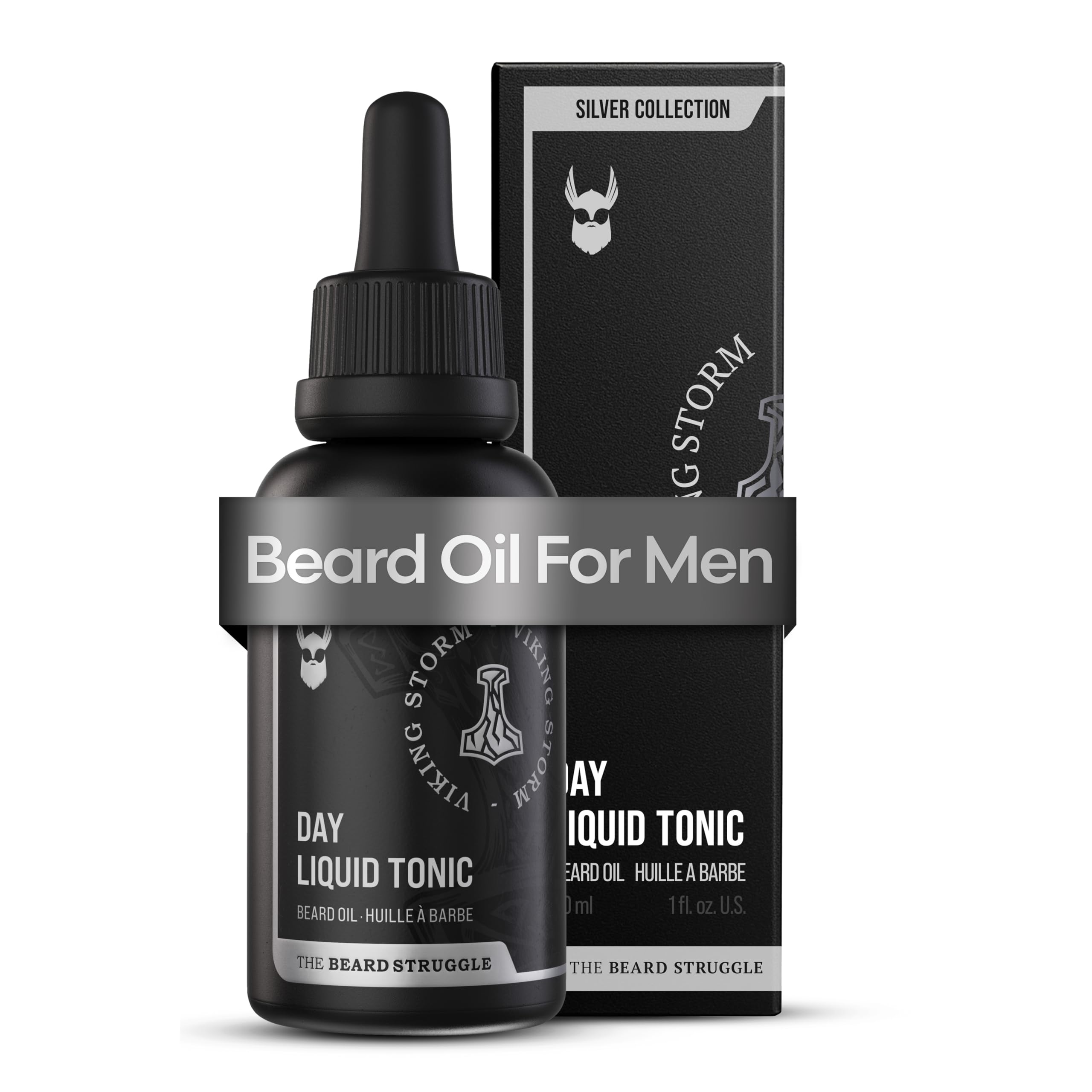The Beard Struggle - Day Liquid Tonic Beard Oil - Silver Collection (Viking Storm) - Beard Oil for Men - Moisturize, Softens Hair, Reduces Itch - Day Time Beard Growth Oil (1 Fl oz)