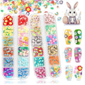 24 Grid Easter Nail Art Glitter Sequins, Kalolary Easter 3D Nail Art Glitter Stickers Decals Nail Art Supplie Mixed Shapes Cute Eggs Rabbits Carrot for Women Nail Art Decor and DIY Craft