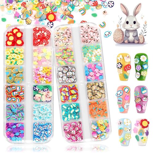 24 Grid Easter Nail Art Glitter Sequins, Kalolary Easter 3D Nail Art Glitter Stickers Decals Nail Art Supplie Mixed Shapes Cute Eggs Rabbits Carrot for Women Nail Art Decor and DIY Craft