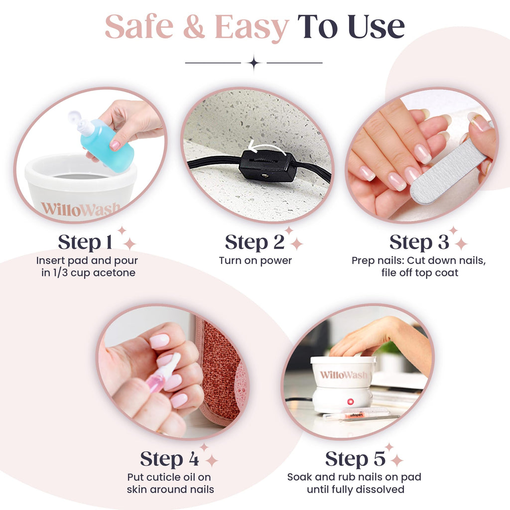Willowash Electric Nail Soaking Bowl – Acetone-Proof Acrylic Nail Remover Kit for Home – Dip Powder & Acrylic Soak Off Bowl – 100% Pure Acetone Warmer Machine, Manicure Soaking Bowl with Tools