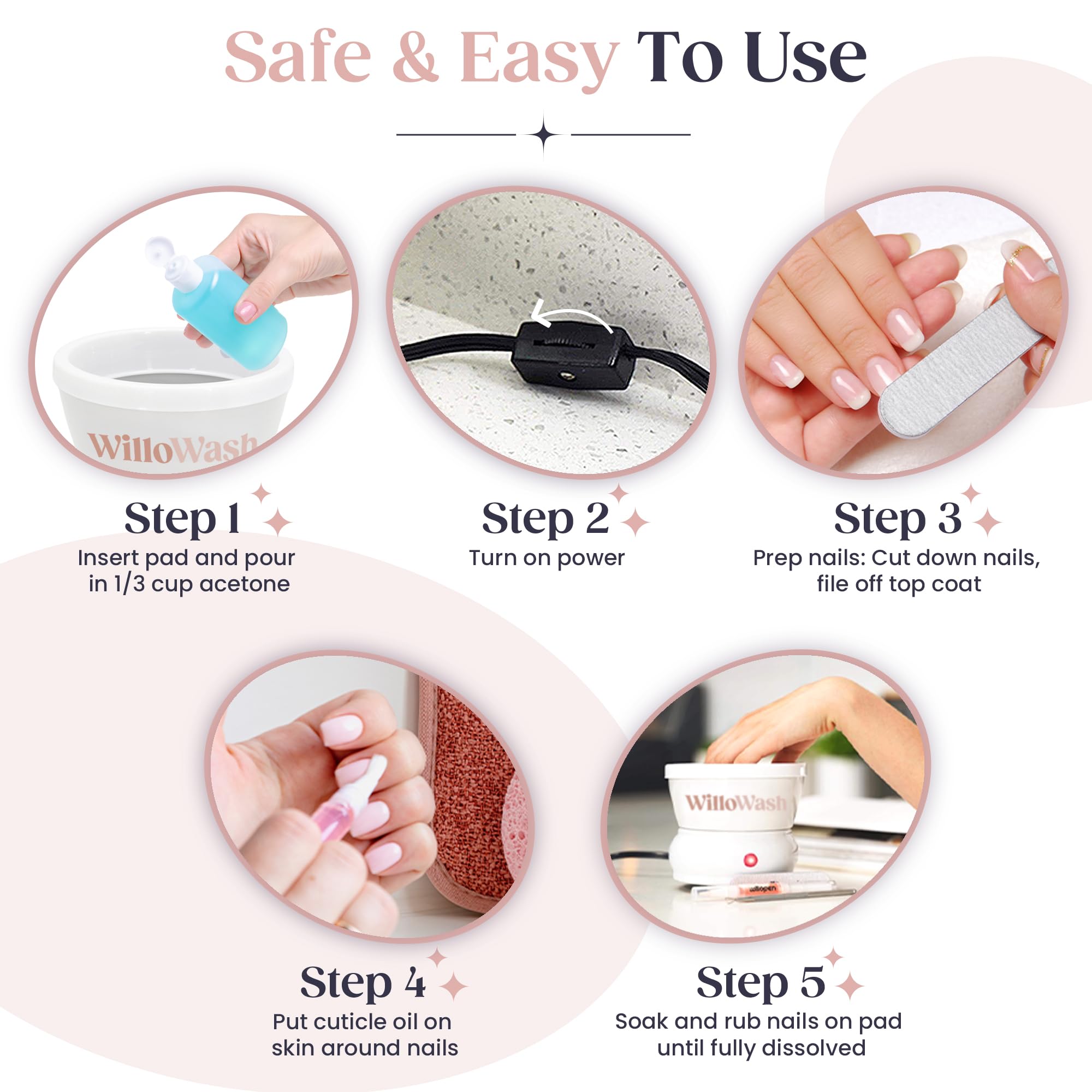 Willowash Electric Nail Soaking Bowl – Acetone-Proof Acrylic Nail Remover Kit for Home – Dip Powder & Acrylic Soak Off Bowl – 100% Pure Acetone Warmer Machine, Manicure Soaking Bowl with Tools