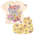 SPONGEBOB SQUAREPANTS Big Girls T-Shirt and French Terry Shorts Outfit Set Graffiti Beige/Yellow 10-12