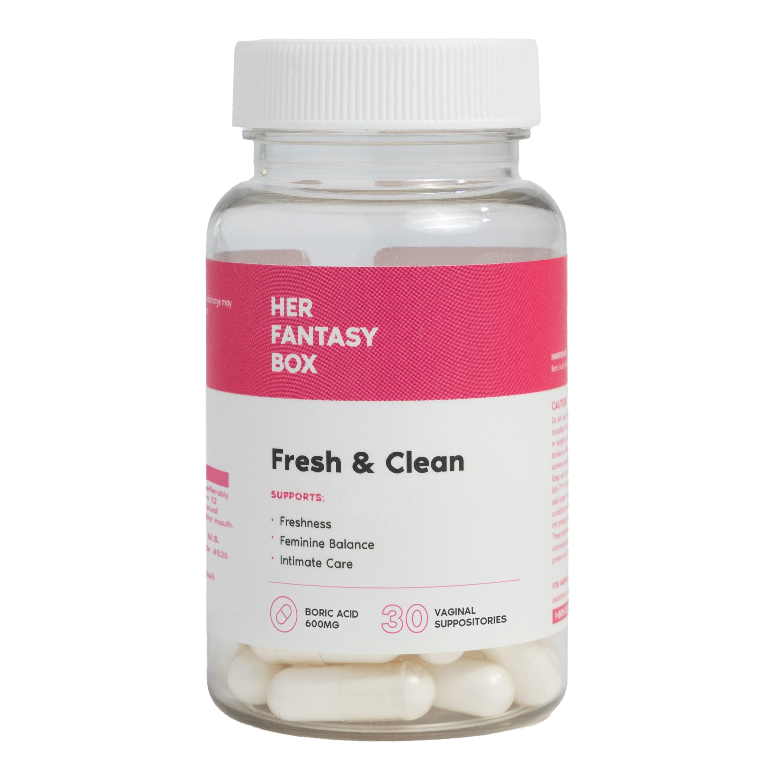 Her Fantasy Box | Fresh & Clean – Boric Acid for pH Balance, Odor Control & Comfort – 30 Count