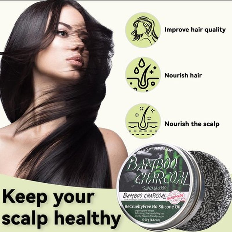 Loobexery 2PCS Bamboo Charcoal Shampoo Bar for Gray Hair, Black Soap for Gray Hair Natural Organics Shampoo and Conditioner Bar for Thinning Hair for Men & Women (Bamboo Charcoal)