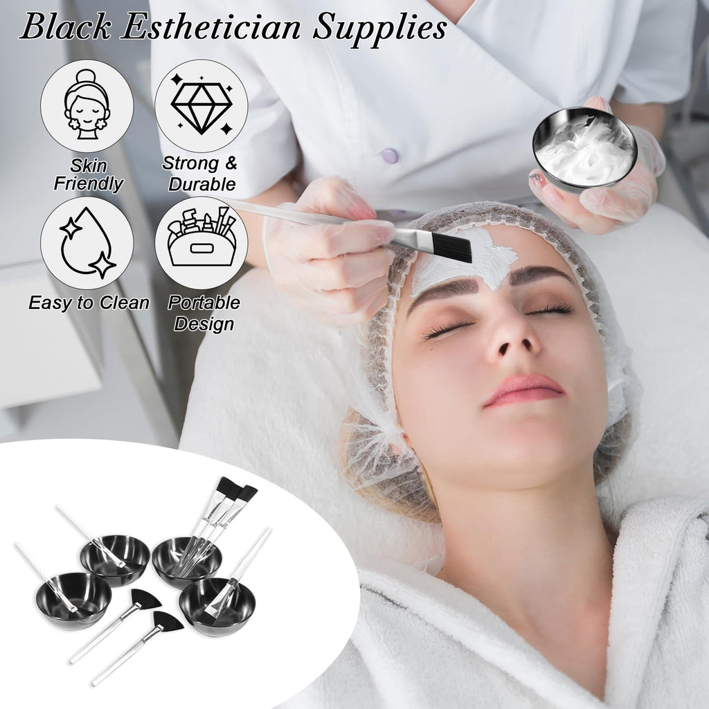 12 Pcs Black Esthetician Supplies for Facials Set 4 Black Facial Bowls Esthetician 4 Facial Brushes Esthetician 4 Flat Brushes Face Mask Cosmetic Applicators for Mud Cream Spa Salon Makeup Women Gift