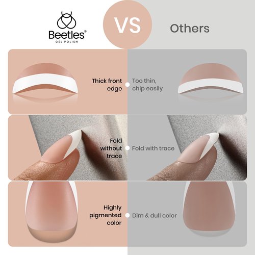 Beetles Press On Nails Square- French Tip Nails 210pcs Short Square Brown Soft Gel Nail Tips Pre-applied Tip Primer No Need File False Nails for Nail Art DIY 15 Sizes