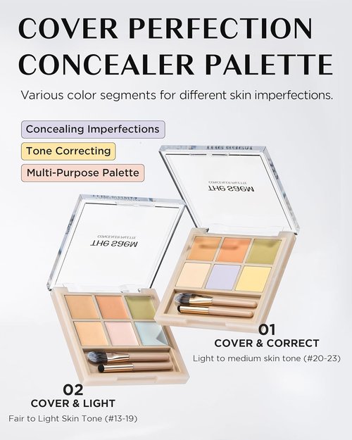 THESAEM Cover Perfection Concealer Palette - 6-Color Multi Concealer for Medium Skin Tones 20-23 | Includes Dual Brush for Blemishes & Dark Circles