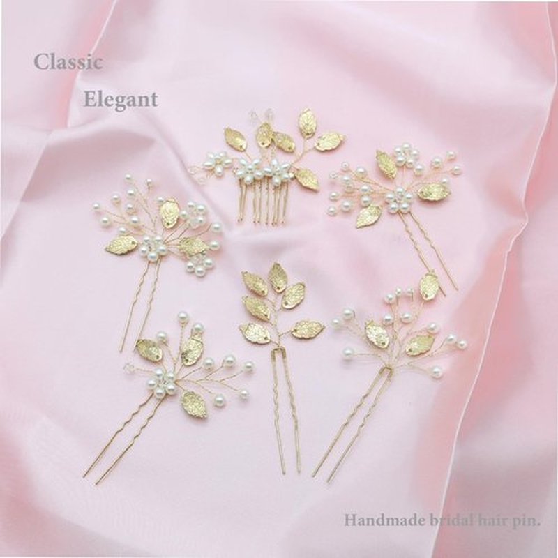 Mulzile 6 Pieces Bridal Wedding Hair Pins Gold Leaf Hair Pins Clips Crystal Pearl Flower Headpiece Vintage Wedding Hair Accessories for Brides Bridesmaids Women Girls