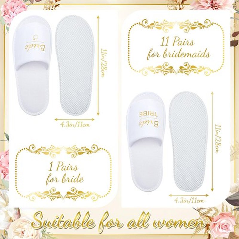 Ramede Set of 12 Bridesmaid Slippers Disposable Wedding Bride Slippers Bulk Bridesmaid Gifts for Wedding Day Bridal Party Women Bachelorette Party Favor(1 Size)