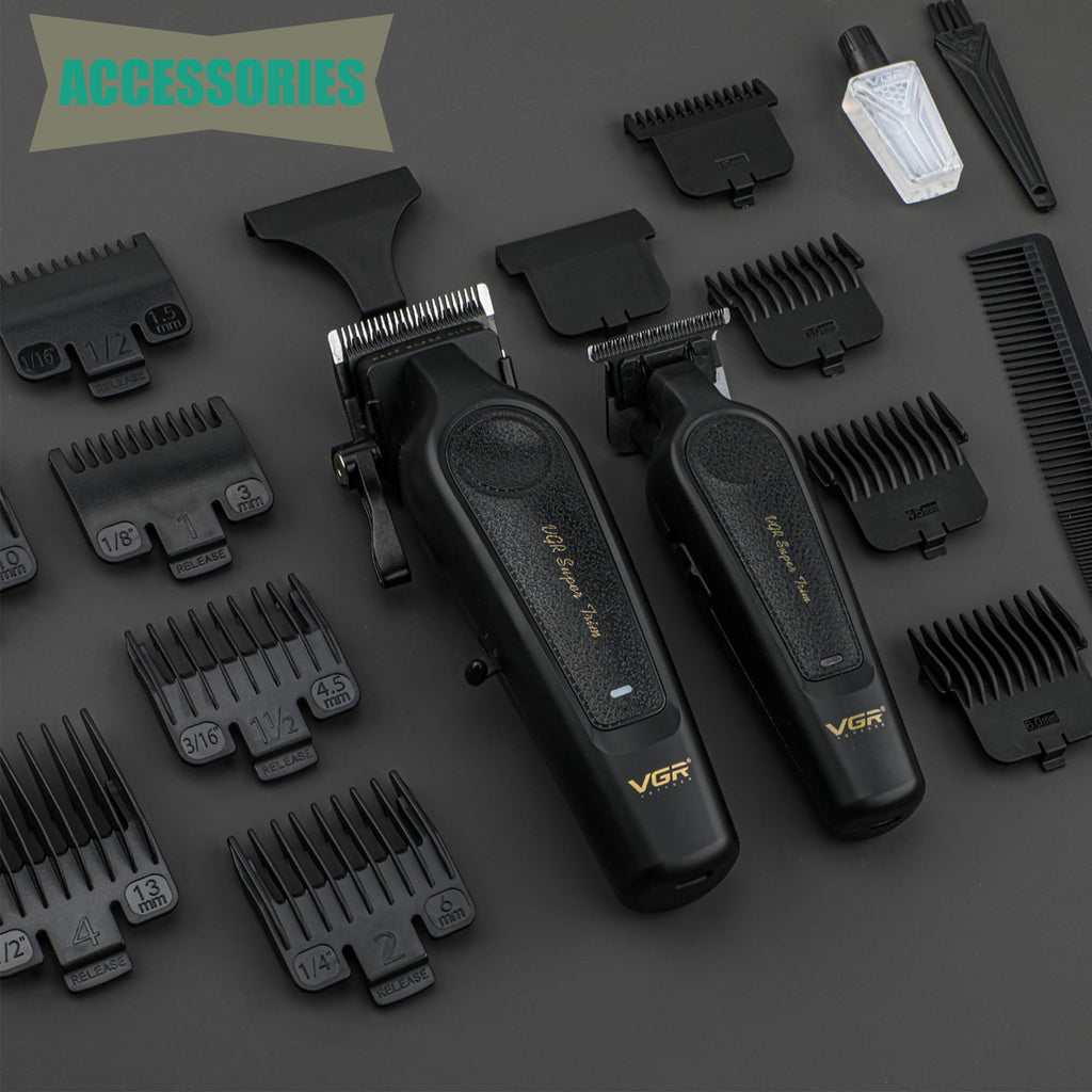 VGR Professional Hair Clippers for Men - Cordless Barber Clippers & Zero Gapped Trimmer Set, 7000RPM High Power Hair Cutting Kit with Ceramic Blade, USB-C Rechargeable Grooming Tools for Fade V197&995