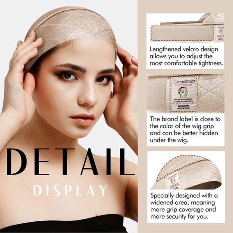 Dreamlover Wide Wig Grip Band for Lace Front Wigs, Velvet Wig Grip Band with Adjustable Hook & Loop Fastener, Nude, 1 Pieces