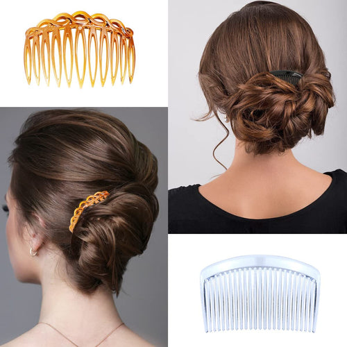 18 Piece Twist Comb Set - Plastic Side Hair Clips With 11/25 Teeth for Multiple Hairstyles, Girls and Women Hair Accessories (Black, Transparent, Brown)